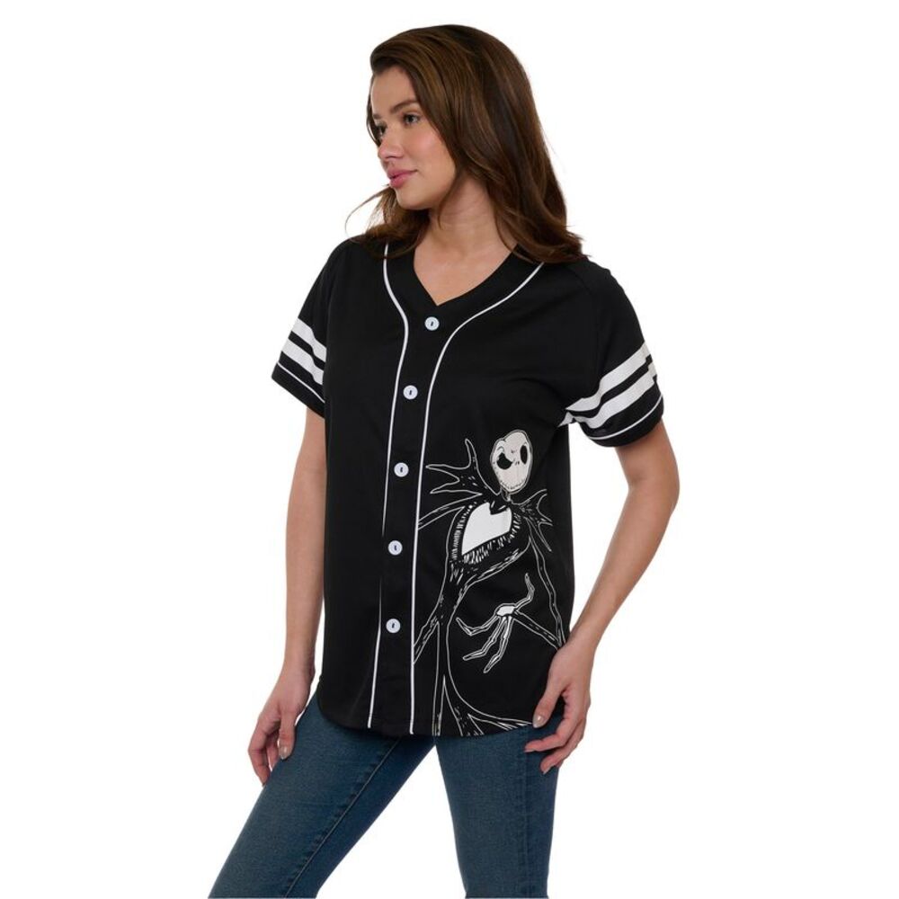 Women's Jack Skellington Baseball Jersey Shirt Nightmare Before Christmas Black